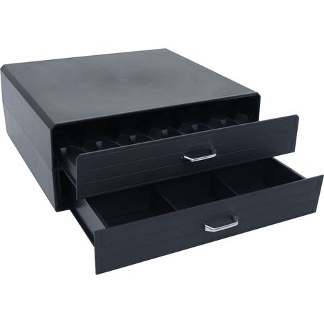 Tavolino supporto per macchina da caffè con 2 cassetti porta capsule HHG-817 polistirolo antiurto 14x34x33cm nero