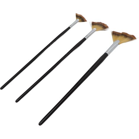 Ensemble de 3 pinceaux éventail à long manche, poils souples et résistants, en nylon, pour école d'art (1/5)