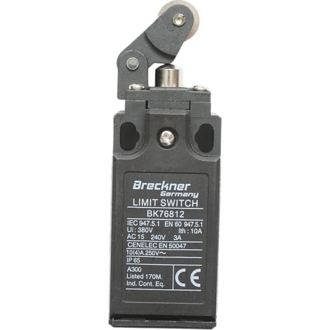 Finecorsa con attuatore a pistone, rullo orizzontale e braccio corto 250V/380V, 10A IP65 Breckner Germany (1/5)