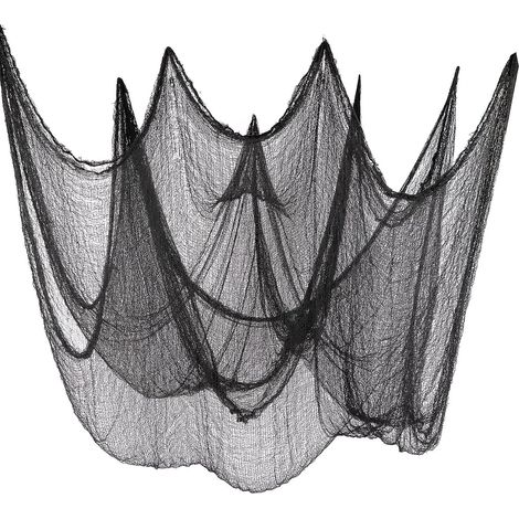 Chiffons décoratifs effrayants pour Halloween, parfaits pour les fêtes d'Halloween, les maisons hantées et les portes d'entrée extérieures. Dimensions : 200 cm x 500 cm. Couleur : noir. (1/4)