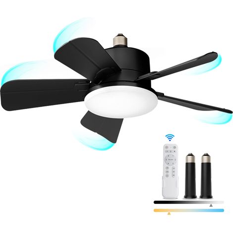 Ventilateurs de plafond à douille E27 avec lumières, ventilateur lumineux avec télécommande et 2 rallonges, 6 vitesses de vent, variable, 42 cm (1/5)