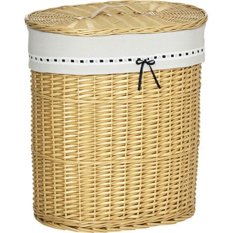 Wäschekorb aus Weide mit Deckel. Wäschekorb mit Griff. Herausnehmbarer Wäschesack. Wäschekorb. Wäschebox für Bad, Waschküche, Schlafzimmer. Naturfarben (1/5)