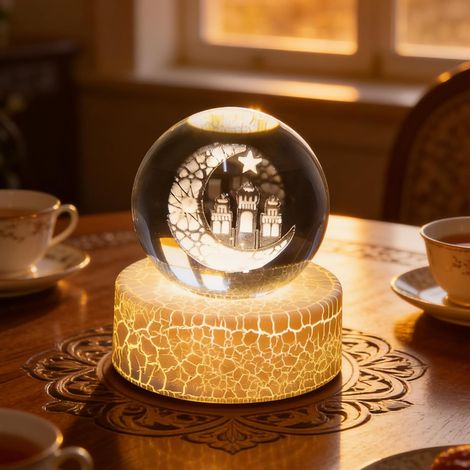 Dekorative Ramadan-Kristallkugel – 60 mm – Mondlampe – USB-betrieben – Muslimisches Geschenk für Kinder – 3D-gravierte Glaskugel – Kleines Geschenk (1/5)