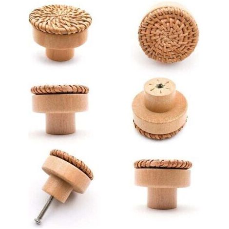 6 pièces Poignée meuble bois Poignée tiroir en bois Boutons de meuble -convient pour armoires de cuisine, poignées de porte, tiroirs et salon 40 x 30 mm (1/4)
