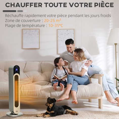 Radiateur soufflant céramique PTC 2200W - Oscillant, Télécommande, Minuteur, Noir, Ø25x73.5cm, Chauffage d'appoint efficace (1/5)