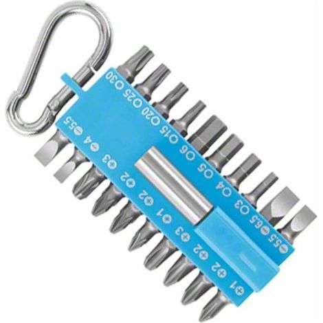 Assortiment d'embouts de vissage Bleu (avec porte-embouts universel, mousqueton, embouts pour perceuses et tournevis),(21pcs) (1/4)