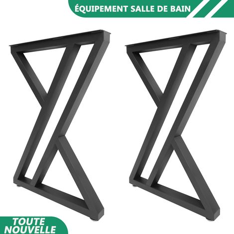 WAOBDLA 2pcs jambes de meubles en fer jambes de table industrielle en métal en forme de X jambes de meubles noirs (1/5)