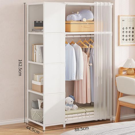 Armario portátil de lona con barra para colgar ropa y estantes, organizador de armario de tela para dormitorio, blanco, 88 x 44 x 162 cm. (1/4)