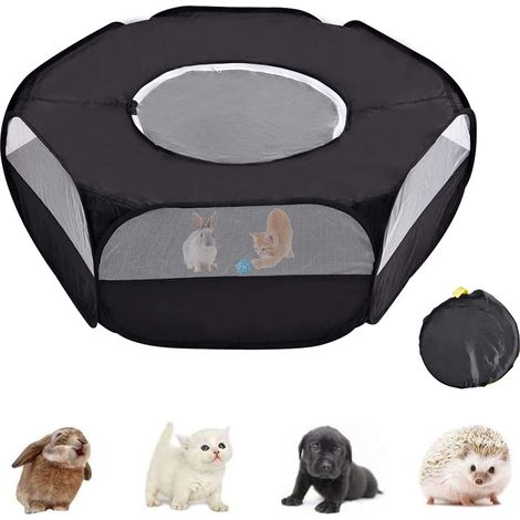 Enclos pour petits animaux – Parc de jeu étanche avec filet de protection – Enclos extérieur portable et anti-fugue pour chatons, chats, lapins, hamsters, cochons d'Inde et chinchillas