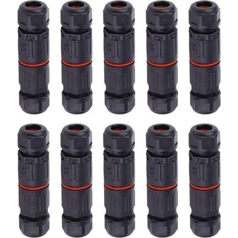 Lntyq – Lot de 10 connecteurs électriques étanches IP68 – Raccords 3 broches pour câbles 0.5mm² à 2.0mm² – Étui en nylon ignifuge pour extérieur (1/5)
