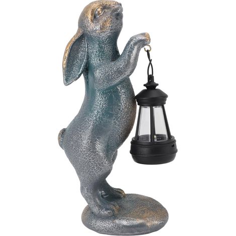 Figurine de lapin avec lanterne solaire, Statue en résine, détection automatique, pour jardin extérieur (1/5)