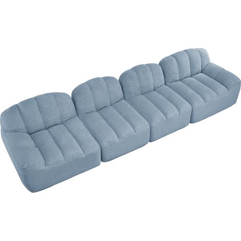 Canapé modulaire 4 places, forme coquillage, canapé sans armature en mousse haute densité 32D, assise profonde, idéal pour le salon, tissu doux, bleu (1/5)