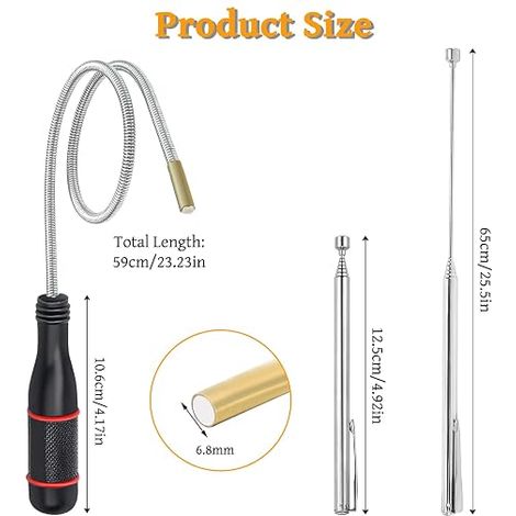 Telescopic Magnet, Flexible Magnetic Pick Up Tool Telescopic Magnetic Pick Up for Small Parts, Metal Objects and Auto Parts (1/4)