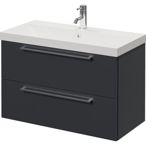 Napoli 390 Gloss Grey 800mm Wall Mounted 2 Drawer Vanity Unit with Rimini Basin - 800mm - Chrome 480mm Handle