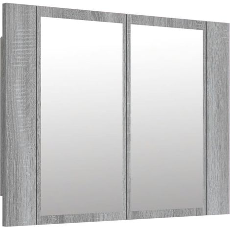 Armario con espejo LED 60 x 12 x 45 cm madera de ingeniería gris 020006744 (1/2)
