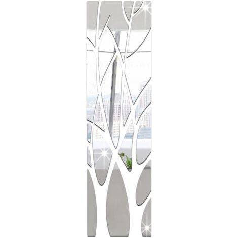 BUNTHAUS Autocollant mural de miroir 3D , autocollant de mur de miroir acrylique amovible auto-adhésif, bâton d'art mural pour la décoration de chambre à coucher de salon à la maison ,100x28cm(argent) (1/5)