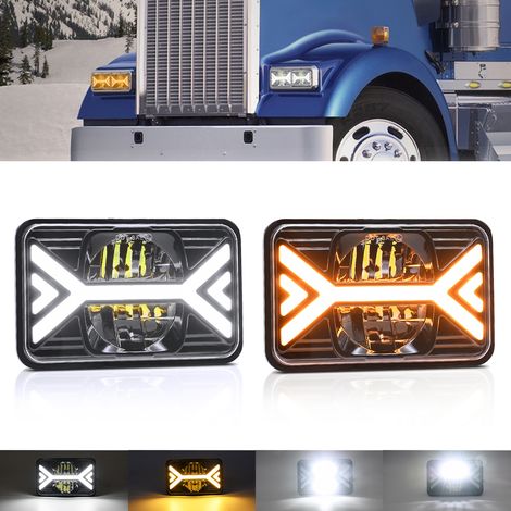 5-Zoll-LED-Autoscheinwerfer, 1 Stück, 4x6-Zoll-Scheinwerfer mit weißem Fern-/Abblendlicht, gelbem Tagfahrlicht und Blinker. (1/5)