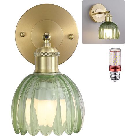 Applique murale avec ampoule, lampe de chevet vintage, applique murale pour miroir de salle de bain, applique murale fleur avec abat-jour en verre (1/5)