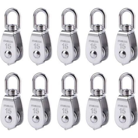10 poulies de grue en acier inoxydable M15, crochet pivotant, poulie simple pour câble de levage et remorquage (1/5)