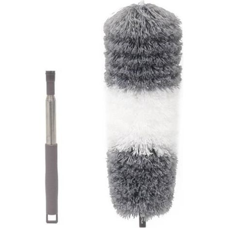 Plumeau Poussière en Télescopique Longueur de 60cm à 140cm Lavable Gris et Blanc (1/3)