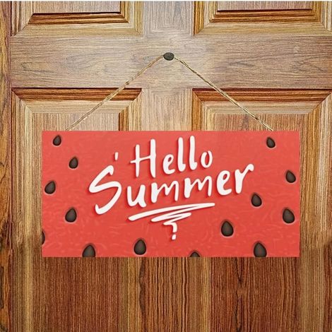 Plaque Murale - Hello Summer - Motif Pastèque - Pour Porte d'Entrée ou Mur Intérieur/Extérieur - 4 x 8 Pouces et 6 x 12 Pouces - 2 Pièces (1/4)
