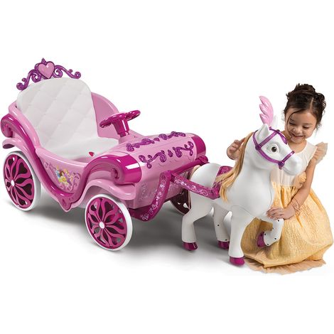 Carrozza Delle Principesse Disney Elettrica Con Cavallo 7,2V Rosa