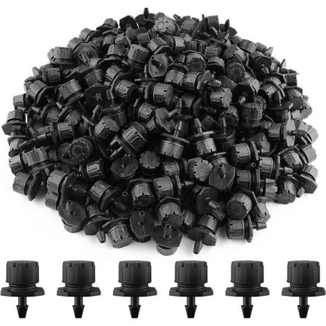 200 Stück verstellbare Bewässerungstropfer, Mikro-Tropfkopf-Nebelbewässerungsdüsen für Gemüsegärten oder Blumenbeete (Schwarz) (1/4)