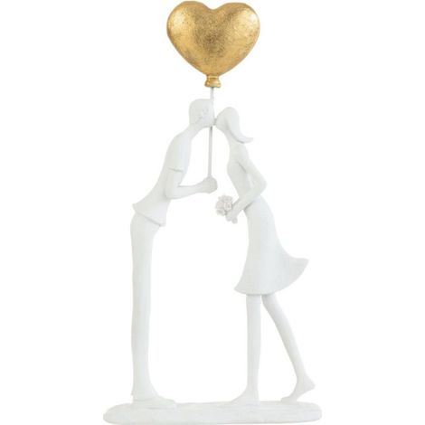 Statuette Déco Couple Bisous "Cœur" 30cm Blanc