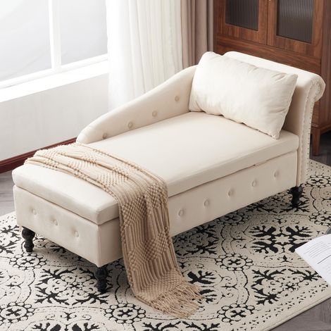 Canapé méridienne en velours avec rangement, canapé méridienne capitonné avec coussins pour le salon, fauteuil lounge moderne avec garniture cloutée et capitonnage à boutons, convient pour la chambre 