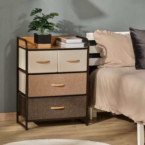Schlafzimmerkommode mit 4 Klappschubladen, Holzplatte und Metallgestell, 58 x 29 x 78,5 cm, mehrfarbig