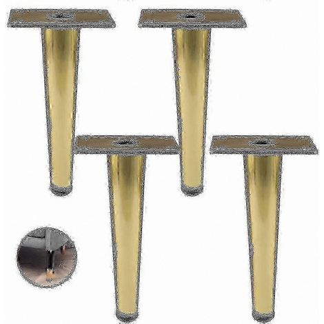 Un ensemble de 4 pieds de meubles en métal, compatibles avec les canapés, les tables, les armoires et les tables de chevet, design moderne en ligne droite, 25-26 pouces de haut, doré (15 cm). (1/5)