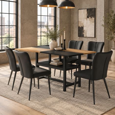 Set tavolo da pranzo 160x90x79 cm in MDF nero con vano contenitore integrato – MEUBLIV (1/5)