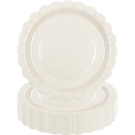 Lot de 25 Assiette Carton Ivoire de 23 cm, Festonnées Assiette Jetable Vaisselle Jetable Anniversaire Pour Gâteaux Desserts Anniversaires Baby Showers Mariages Décorations (Ivoire, 23cm) (1/5)
