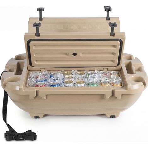 VEVOR Glaciere Flottante 37,9 L, Bar Flottant Rigide en LLDPE, pour Boissons Fraiches sur lEau et Terre Piscine Plage, Glaciere Amphibie avec Compartiment Sec et Corde de Remorquage, Abricot (1/5)