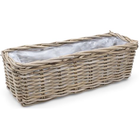Spetebo – Jardinière en saule naturel 60 cm – Panier carré tressé avec film pour plantation – Pour balcon et terrasse