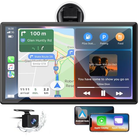 APEX Autoradio sans fil 9 pouces avec Apple CarPlay et Android Auto,caméra de recul,écran tactile portable et navigation GPS pour voiture (1/5)