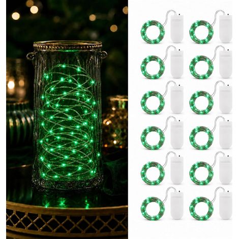 Guirlande lumineuse à piles, 12 pièces, 2 m, 20 LED, étanche, guirlande lumineuse étoilée pour chambre à coucher,décoration de Noël – Vert (1/5)