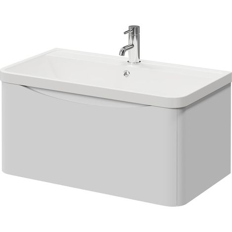 Vela Satin White 800mm Wall Mounted Single Drawer Vanity Unit with Anya Basin