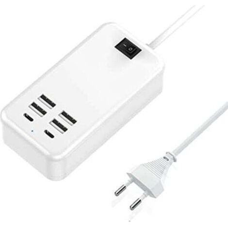 USB C, chargeur USB à 6 ports, 2 ports USB-C + 4 ports USB-A, chargeur multi-USB compatible avec plusieurs appareils tels que iPhone/Samsung/tablette (1/4)
