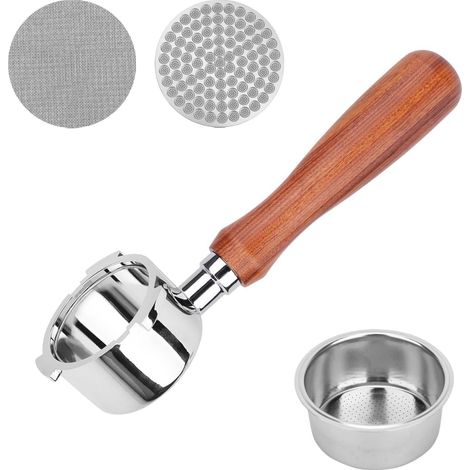Porte-filtre sans fond 51mm avec écran Puck Screen Compatible avec DeLonghi EC680/EC685, Porte-filtre avec panier filtre en acier inoxydable et poignée en bois (1/5)