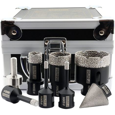 Foret Diamant Carrelage Kit 8 pièces - 6/6/8/20/32/50mm Scie Cloche Diamantée +35mm Mèches Chanfrein Biseautées+Adaptateur pour Porcelaine Carrelage Marbre Granit (1/5)