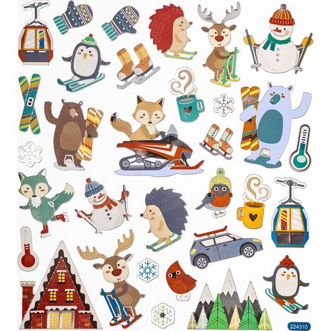 Pegatinas decorativas de deportes de invierno con animales (32 unidades) (1/3)