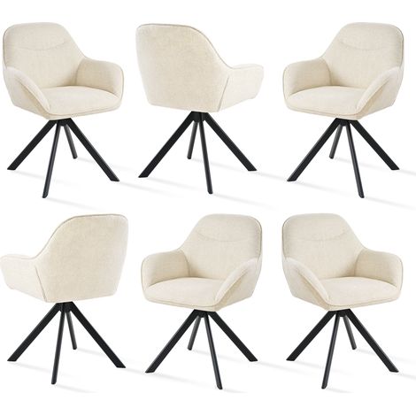 Goeurvant Silla giratoria a 360° con asiento mullido, respaldo curvado elegante y reposabrazos ergonómicos, confort elegante para cualquier habitación - Juego de 6 - Blanco - Chenilla