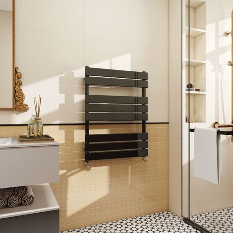 Acezanble Black Flat Panel Heated Towel Rail Bathroom Ladder Radiator 800 x 600mm (1/4)