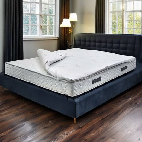 Dmora Juego Doble Topper y 2 almohadas Memory Foam, 100% Made in Italy, revestidas en tejido antiácaros, hipoalergénico y antibacteriano, 160x200h5 cm, con embalaje reforzado