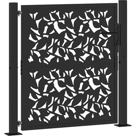 Portail de jardin en acier noir 100x100 cm à motif de feuilles