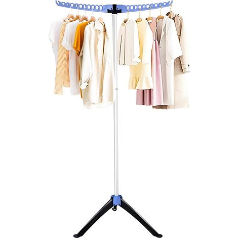 Youyijia Foldable Clothes Drying Rack Adjustable Portable Garment Rack SpaceSaving Laundry Airer 3 Rotating Arms Indoor & Outdoor Use Easy Storage Blue