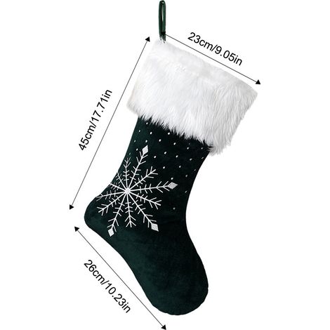 2er-Set dunkelgrüne Samt-Weihnachtssocken mit Schneeflocke, hängende Dekoration für Weihnachtsbaum und Schaufenster, gesticktes Kinder-Geschenksäckchen mit Süßigkeiten-Motiv-lsw