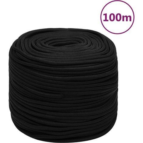 Corde de travail noire, 6 mm, 100 m, polyester (1/5)
