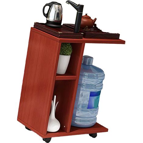 Plateau à thé multifonctionnel et mobile en bois, mini, style moderne et épuré, couleur teck, avec roulettes.